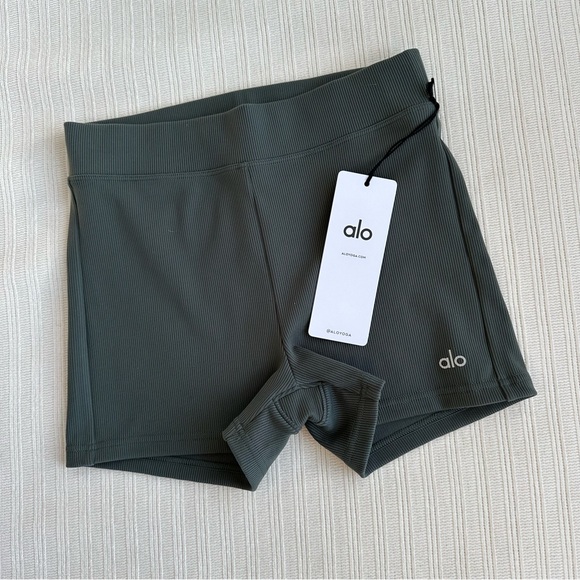 Alo Yoga Goddess Ribbed HW Hot Short - Dark Cactus
